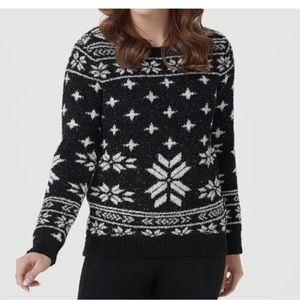 Barefoot Dreams Cozychic Seaside Black Fair Isle Crew Neck Sweater